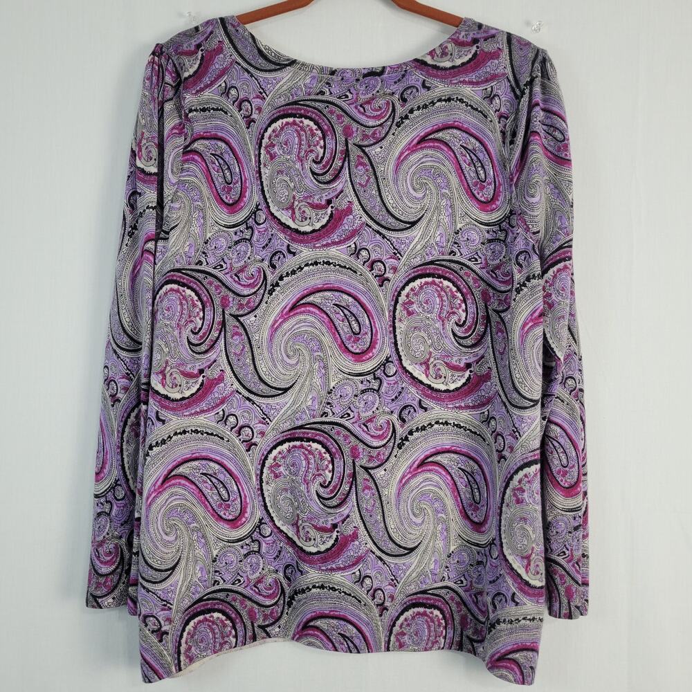 Talbots Merino Wool Gathered Shoulder Paisley Sweater Top size 2XP purple office - Picture 7 of 7